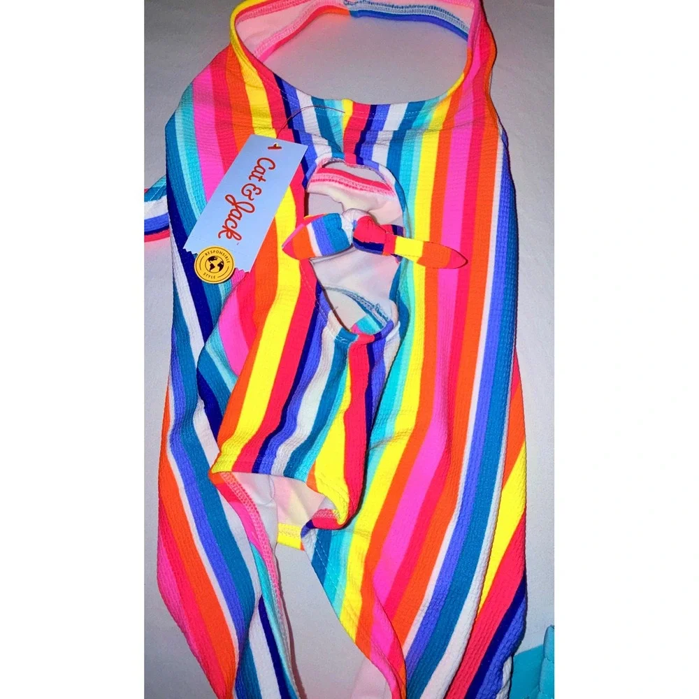 Cat & Jack Swimsuit Set Kids M8 Multi New Rainbow Striped 2pc Tankini Shorts